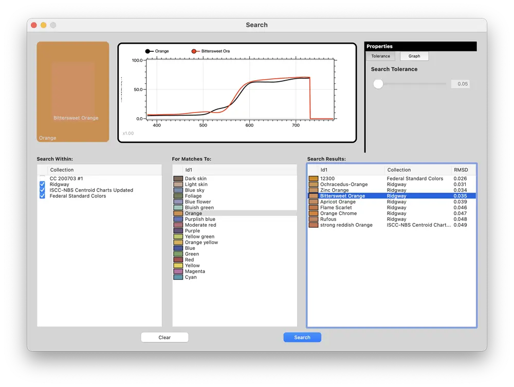 SpectrShop&trade; 6 Screenshot: Spectral Matching Search