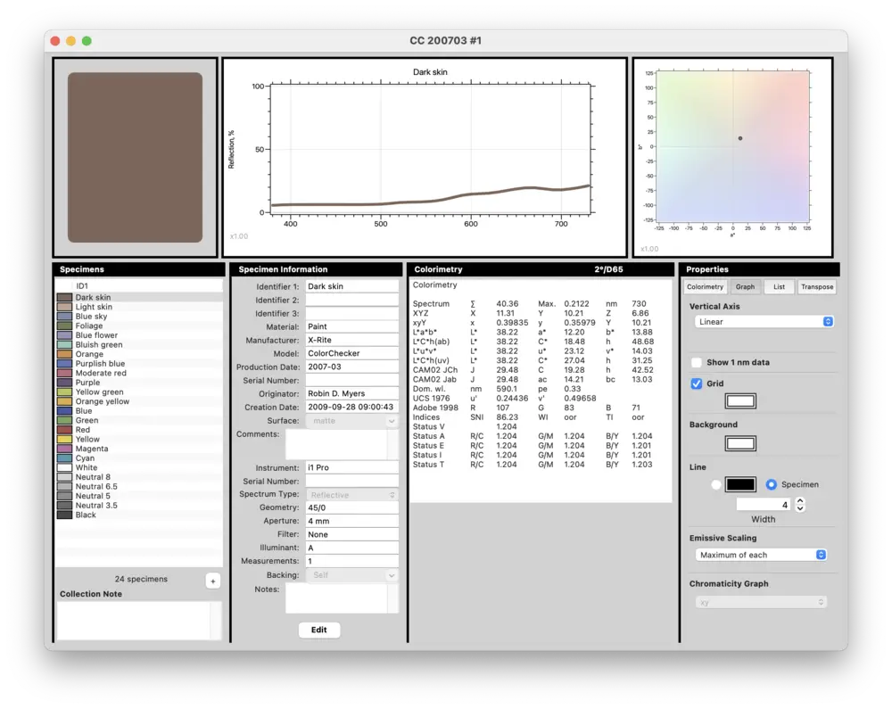 SpectrShop&trade; 6 Screenshot: Single Specimen Analysis