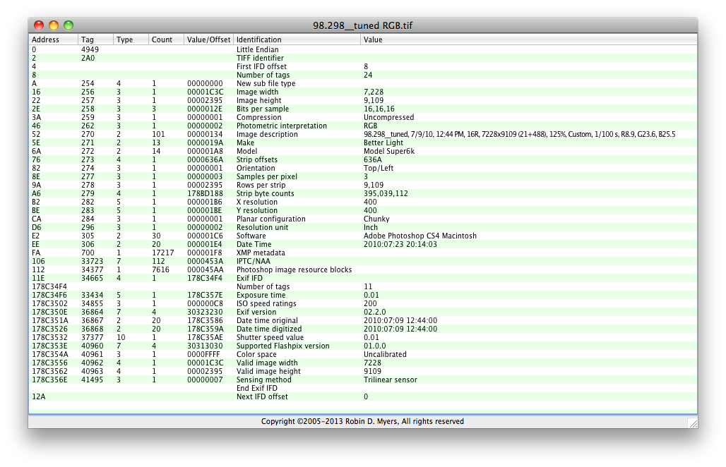 Screenshot of TIFF Lister results